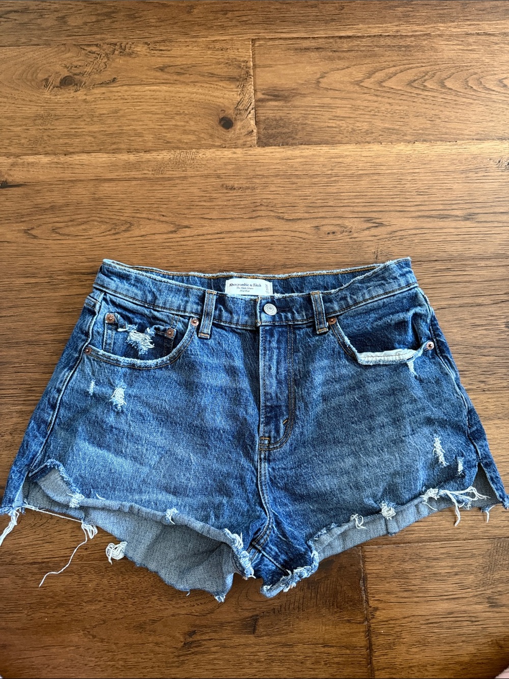 Abercrombie & Fitch Distressed Dark Blue Denim Cutoff Shorts